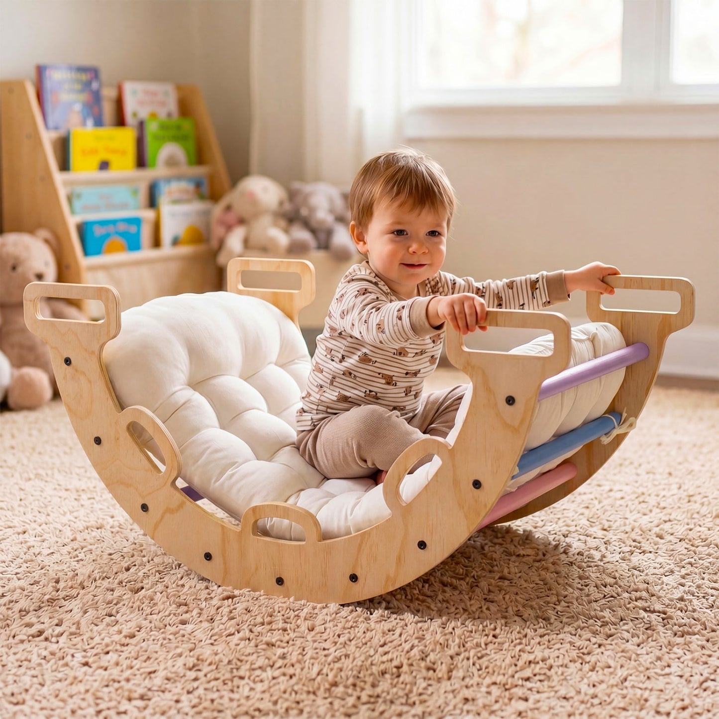 Wooden Rocking Climbing Arch with Cushion 3-in-1 Montessori