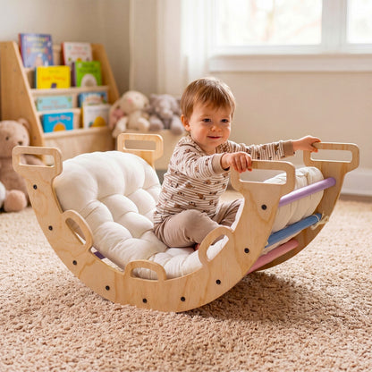 Wooden Rocking Climbing Arch with Cushion 3-in-1 Montessori
