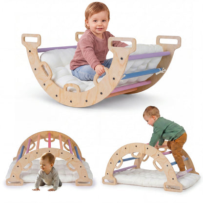 Wooden Rocking Climbing Arch with Cushion 3-in-1 Montessori