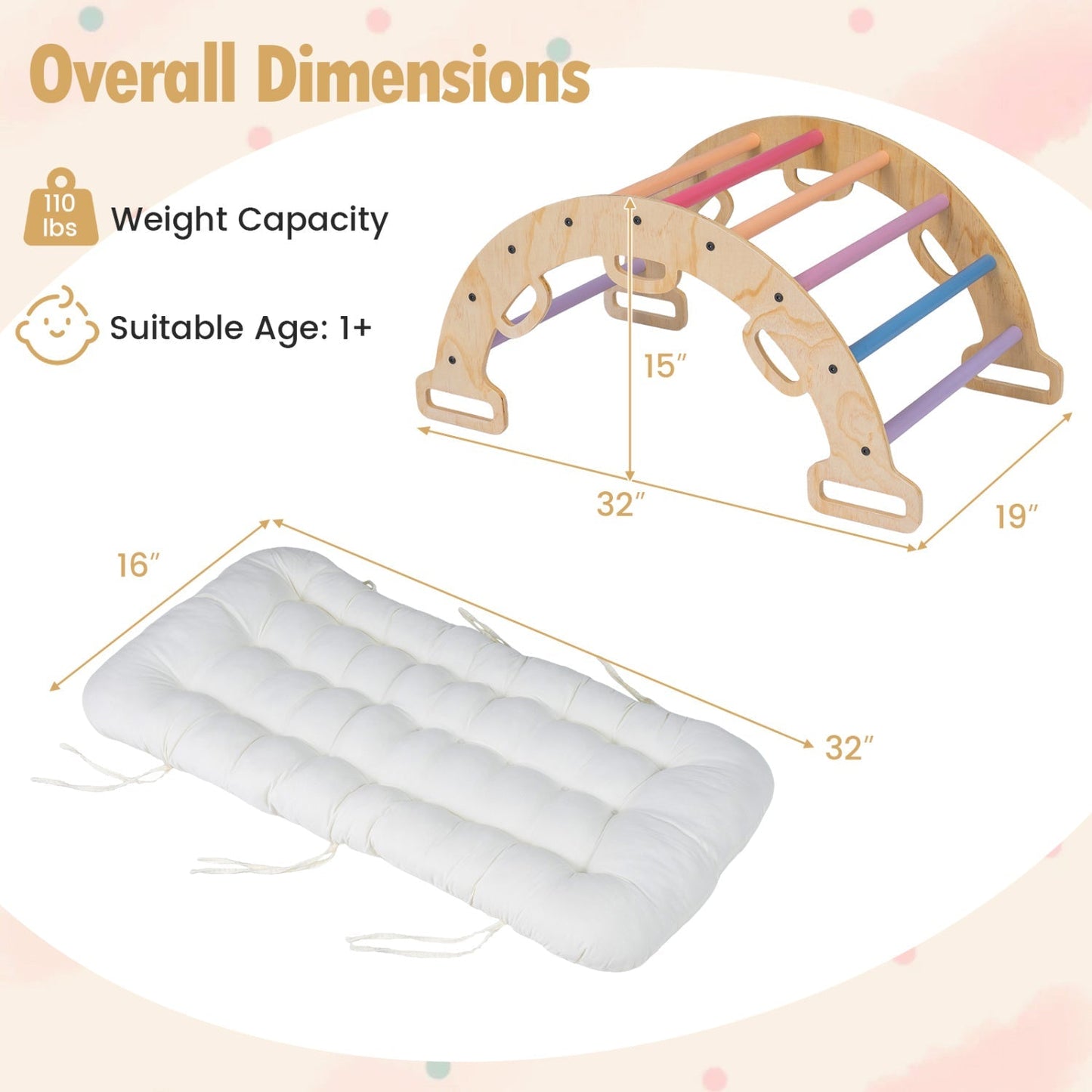 Wooden Rocking Climbing Arch with Cushion 3-in-1 Montessori