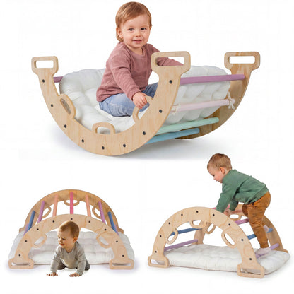 Wooden Rocking Climbing Arch with Cushion 3-in-1 Montessori