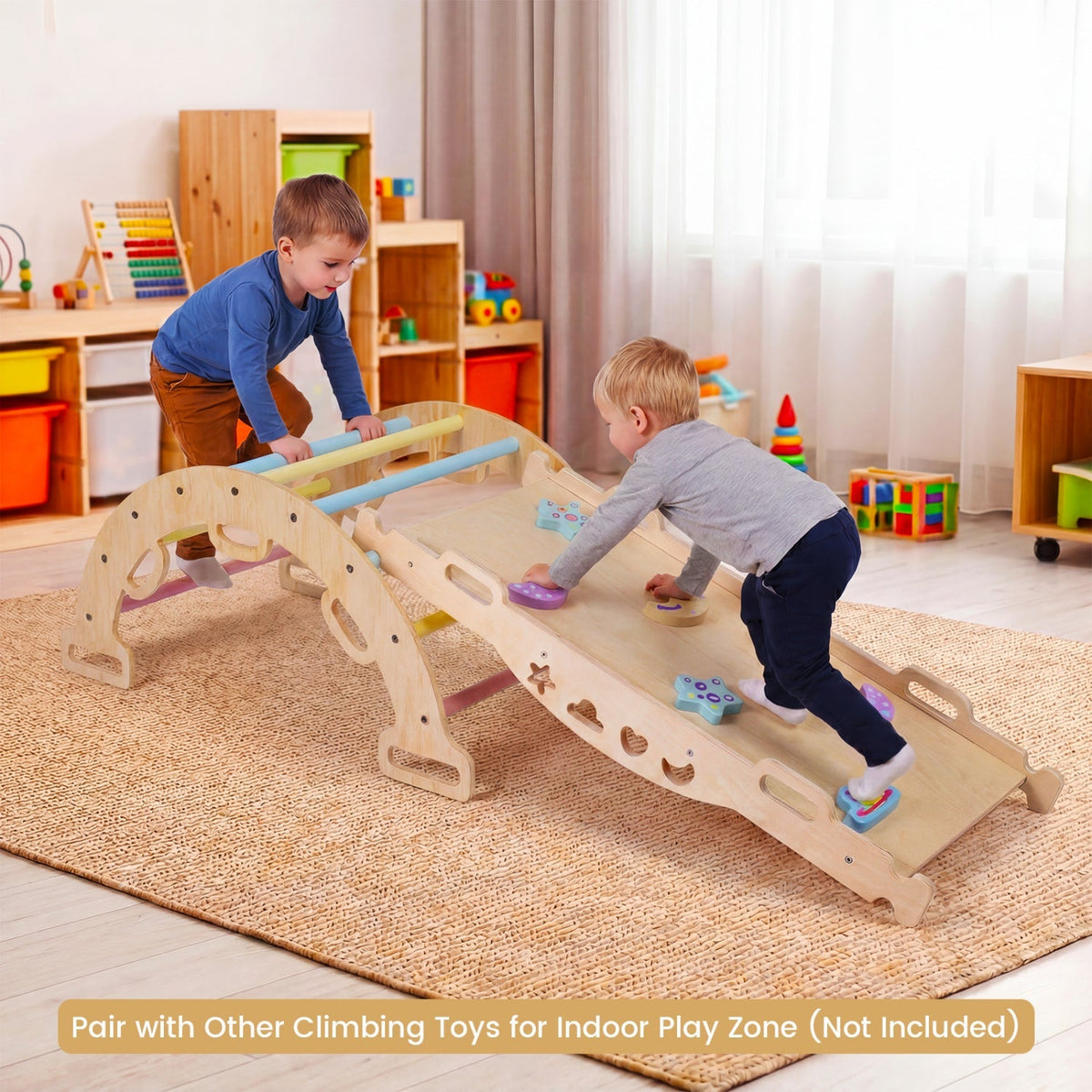 Wooden Rocking Climbing Arch with Cushion 3-in-1 Montessori