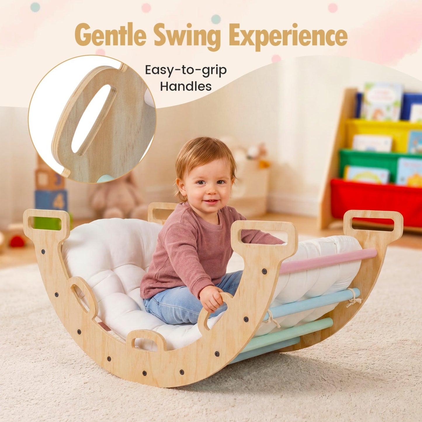 Wooden Rocking Climbing Arch with Cushion 3-in-1 Montessori