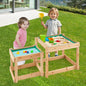 Wooden Sand and Water Tables with Protective Cover for Kids-Natural