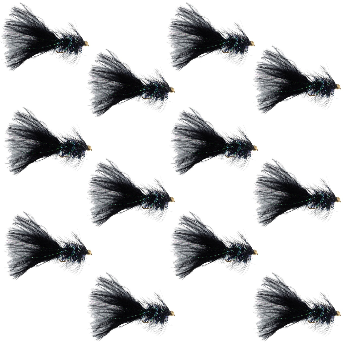 Black Bead Head Crystal Woolly Bugger Streamer - 12 Flies - Size 8