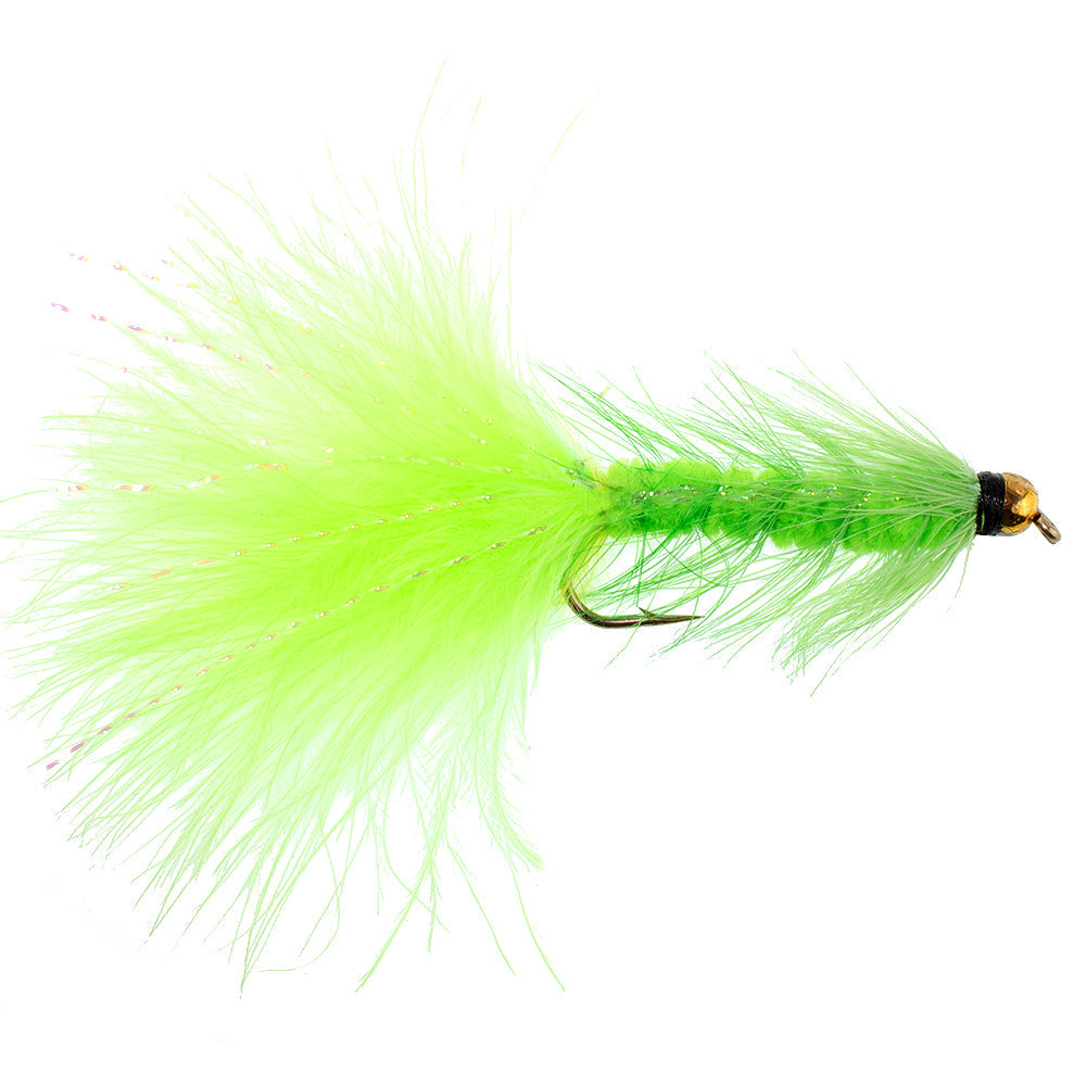 Chartreuse Bead Head Crystal Woolly Bugger Streamer - 6 Flies - Size 4