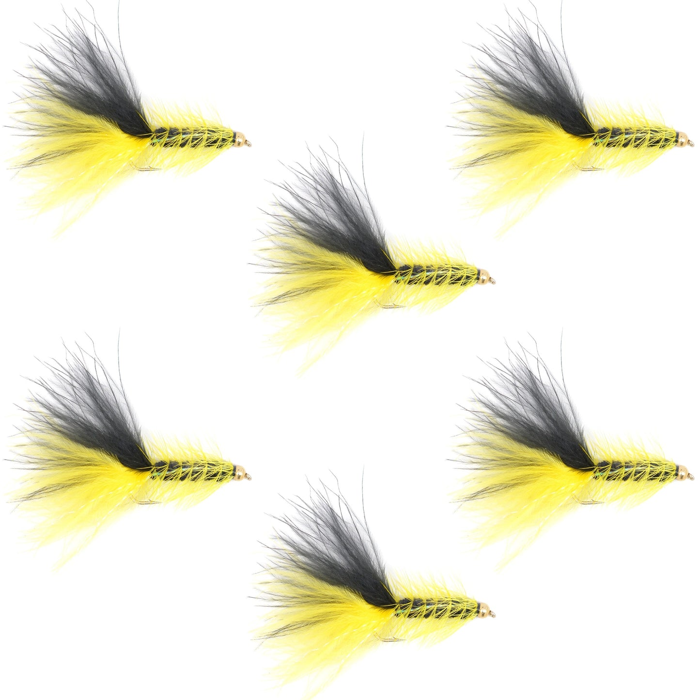 Yellow Black Bead Head Crystal Woolly Bugger Streamer - 6 Flies Size 4