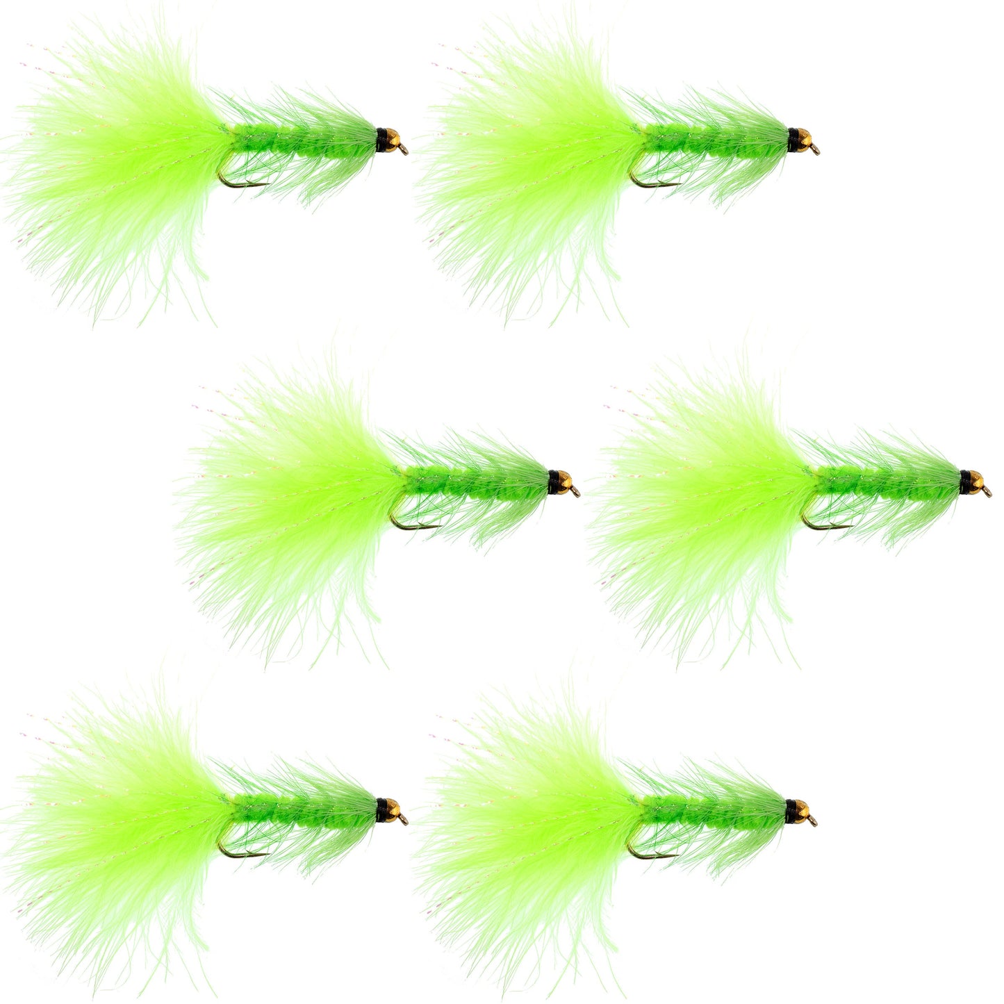 Chartreuse Bead Head Crystal Woolly Bugger Streamer Fly - 6  Flies Size 4
