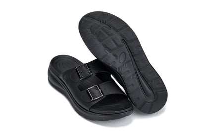 CALTO - X1660 - 2 Inches Taller (Black Buckle) - Dual Adjustable Buckle Sandal