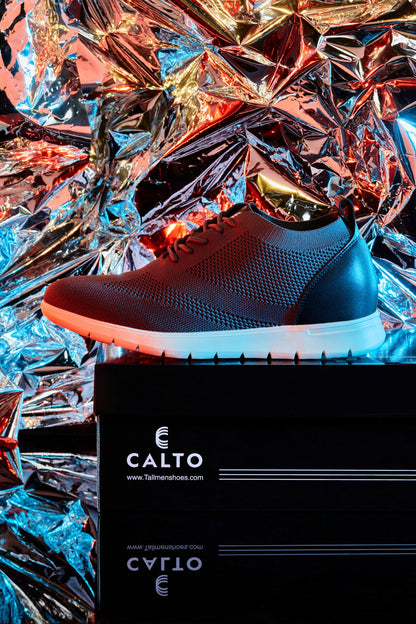 CALTO - X2213 - 2.4 Inches Taller (Moon Gray/Black) - Lace Up Casual Walker - Lightweight