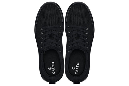 CALTO - X2320 - 2.4 Inches Taller (Black/Black Sole) - Lace Up Casual Sneaker - Lightweight