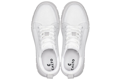 CALTO - X2321 - 2.4 Inches Taller (White/White Sole) - Lace Up Casual Sneaker - Lightweight