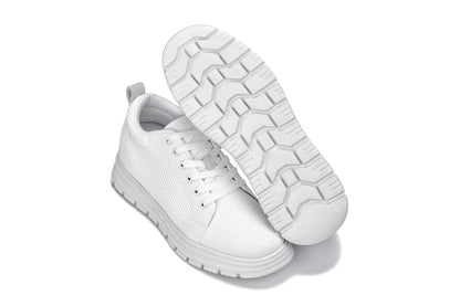 CALTO - X2321 - 2.4 Inches Taller (White/White Sole) - Lace Up Casual Sneaker - Lightweight