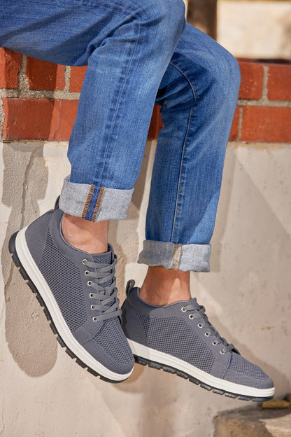 CALTO - X2323 - 2.4 Inches Taller (Iron Grey/White & Black Sole) - Lace Up Casual Sneaker - Lightweight
