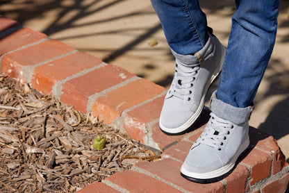 CALTO - X2324 - 2.4 Inches Taller (Pewter Grey/White & Black Sole) - Lace Up Casual Sneaker - Lightweight