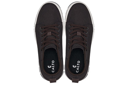 CALTO - X2325 - 2.4 Inches Taller (Dark Brown/White & Black Sole) - Lace Up Casual Sneaker - Lightweight