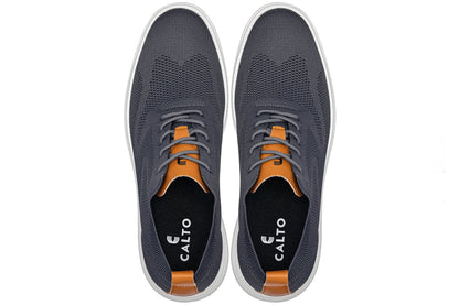 CALTO - X2636 - 2.8 Inches Taller (Iron Grey/Brown) - Lace Up Casual Walker - Lightweight