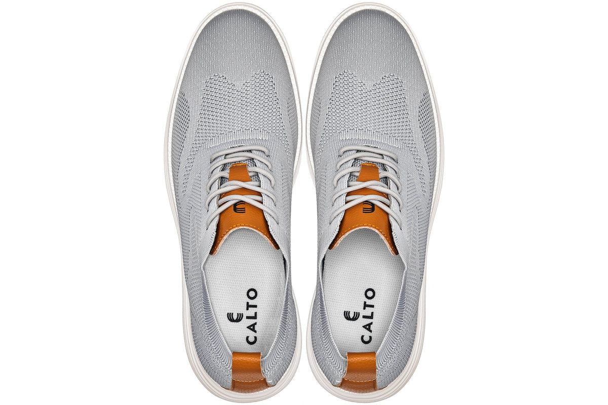 CALTO - X2637 - 2.8 Inches Taller (Pewter Grey/Brown) - Lace Up Casual Walker - Lightweight
