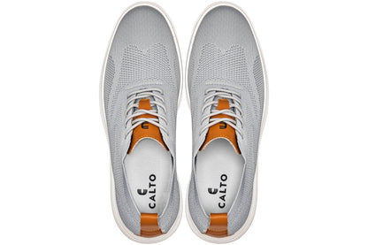 CALTO - X2637 - 2.8 Inches Taller (Pewter Grey/Brown) - Lace Up Casual Walker - Lightweight