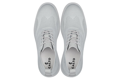 CALTO - X2640 - 2.8 Inches Taller (Pewter/Light Grey Sole) - Lace Up Casual Walker - Lightweight