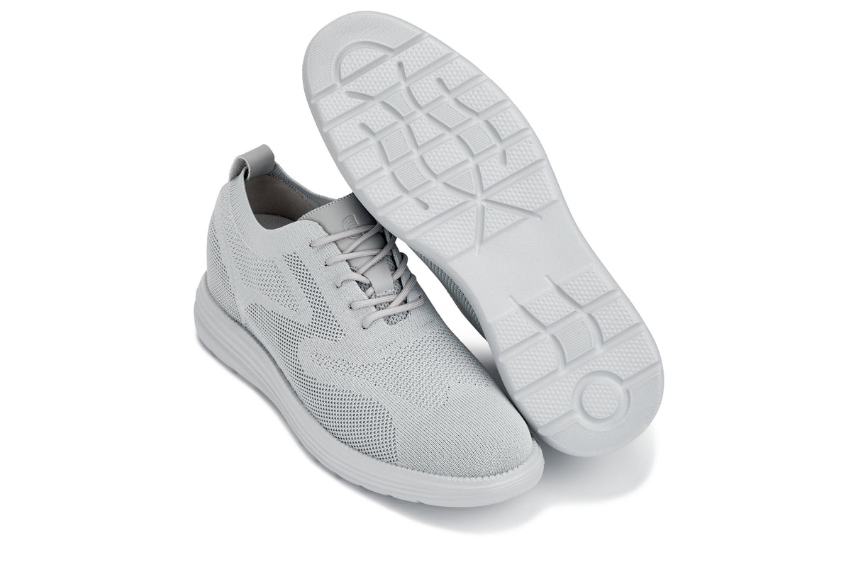 CALTO - X2640 - 2.8 Inches Taller (Pewter/Light Grey Sole) - Lace Up Casual Walker - Lightweight