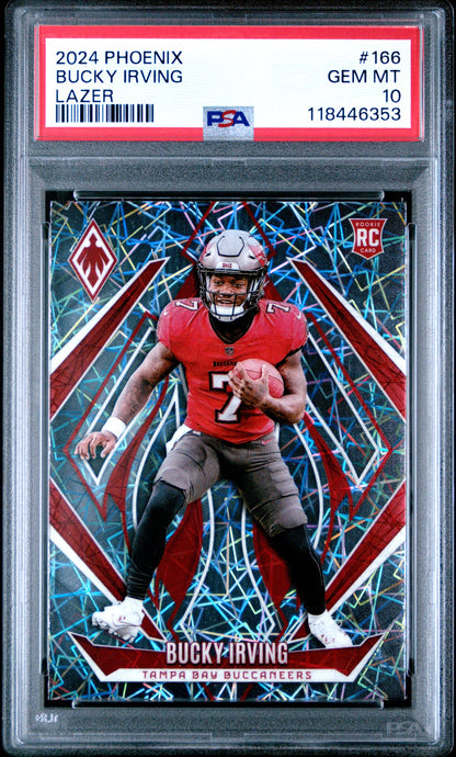 Graded 2024 Panini Phoenix Bucky Irving #166 Lazer Rookie RC Football Card PSA 10 Gem Mint