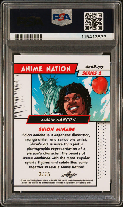 Graded 2024 Leaf Web Exclusives Malik Nabers #37 Anime Nation Series 2 Blue /75 Football Card PSA 7 Near Mint
