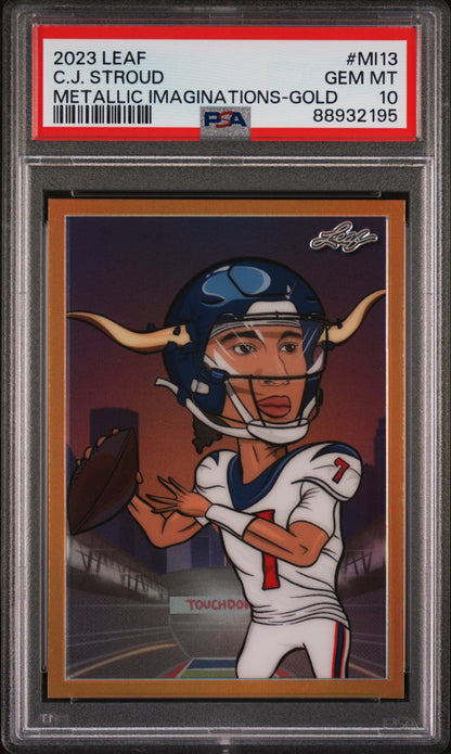 Graded 2023 Leaf CJ Stroud #MI13 Metallic Imaginations Gold /99 Rookie RC Football Card PSA 10 Gem Mint
