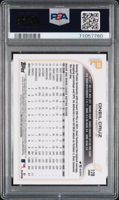 Graded 2022 Topps Chrome Oneil Cruz #128 Rookie RC Baseball Card PSA 10 Gem Mint