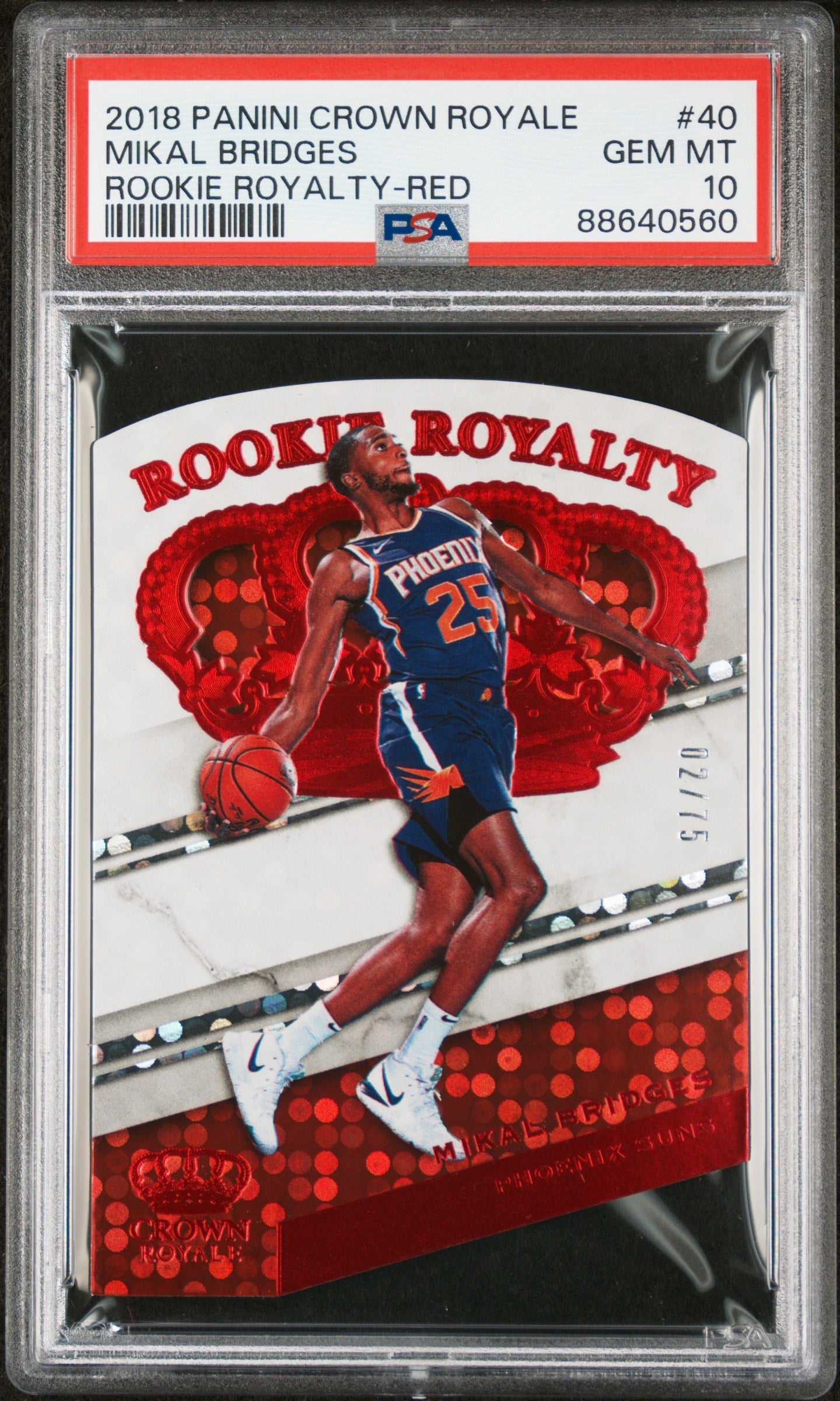 Graded 2018 Panini Crown Royale Mikal Bridges #40 Rookie Royalty Red /75 Rookie RC Basketball Card PSA 10 Gem Mint