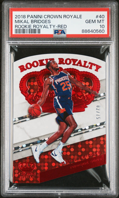 Graded 2018 Panini Crown Royale Mikal Bridges #40 Rookie Royalty Red /75 Rookie RC Basketball Card PSA 10 Gem Mint