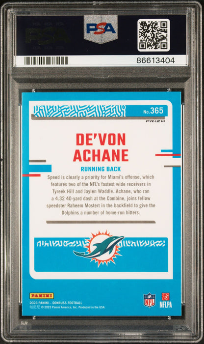 Graded 2023 Panini Donruss Devon Achane #365 Optic Preview Blue Scope Rookie RC Football Card PSA 10 Gem Mint