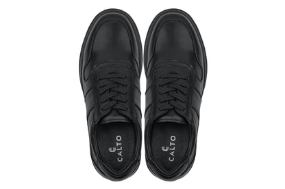 CALTO - Y7080 - 2.8 Inches Taller (Black) - Lightweight Nappa Leather Sneakers