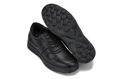 CALTO - Y7080 - 2.8 Inches Taller (Black) - Lightweight Nappa Leather Sneakers