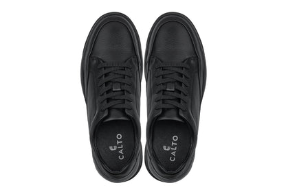 CALTO - Y7111 - 2.6 Inches Taller (Black) - Elevated Pebble Grain Leather Sneakers