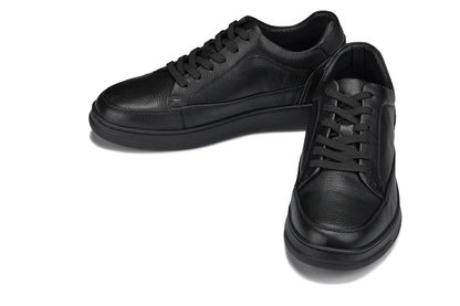 CALTO - Y7111 - 2.6 Inches Taller (Black) - Elevated Pebble Grain Leather Sneakers