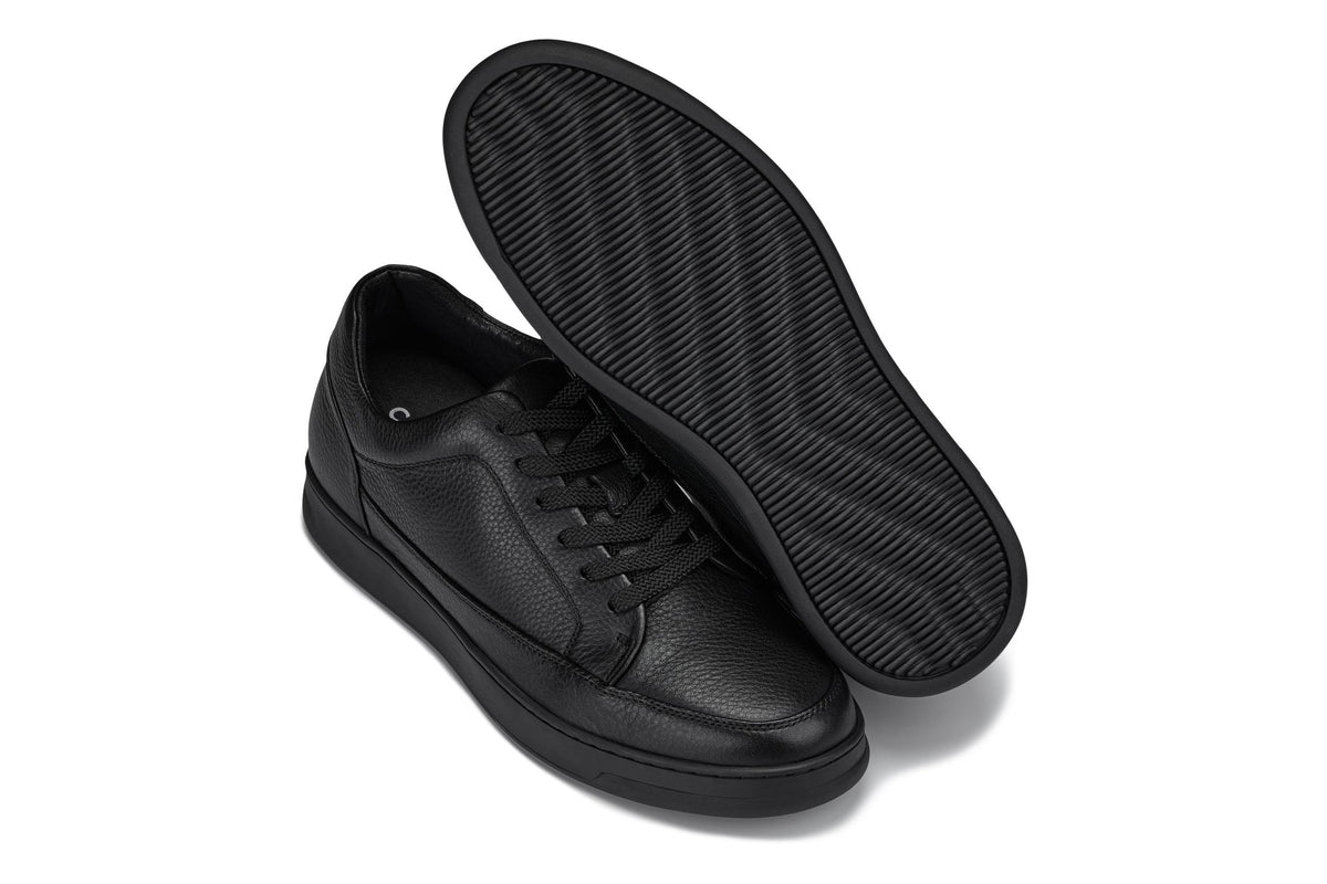 CALTO - Y7111 - 2.6 Inches Taller (Black) - Elevated Pebble Grain Leather Sneakers