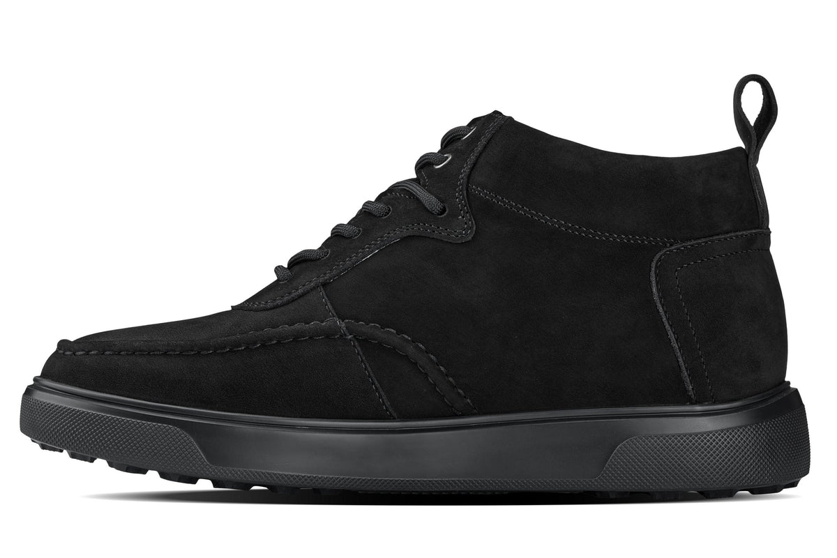 CALTO - Y7113 - 2.8 Inches Taller (Black) - Nubuck Suede Moc-Toe Sneak-Boots