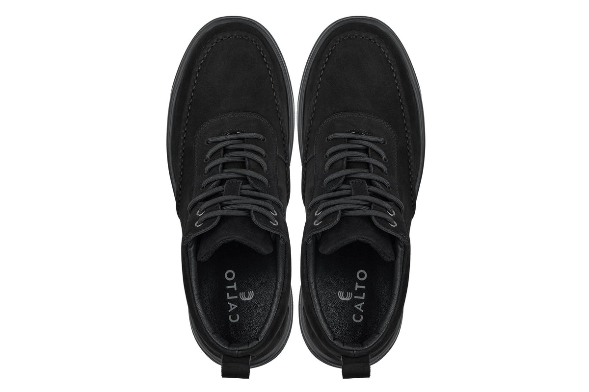 CALTO - Y7113 - 2.8 Inches Taller (Black) - Nubuck Suede Moc-Toe Sneak-Boots