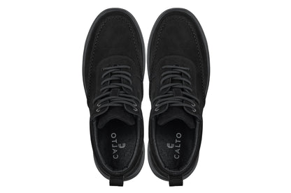 CALTO - Y7113 - 2.8 Inches Taller (Black) - Nubuck Suede Moc-Toe Sneak-Boots