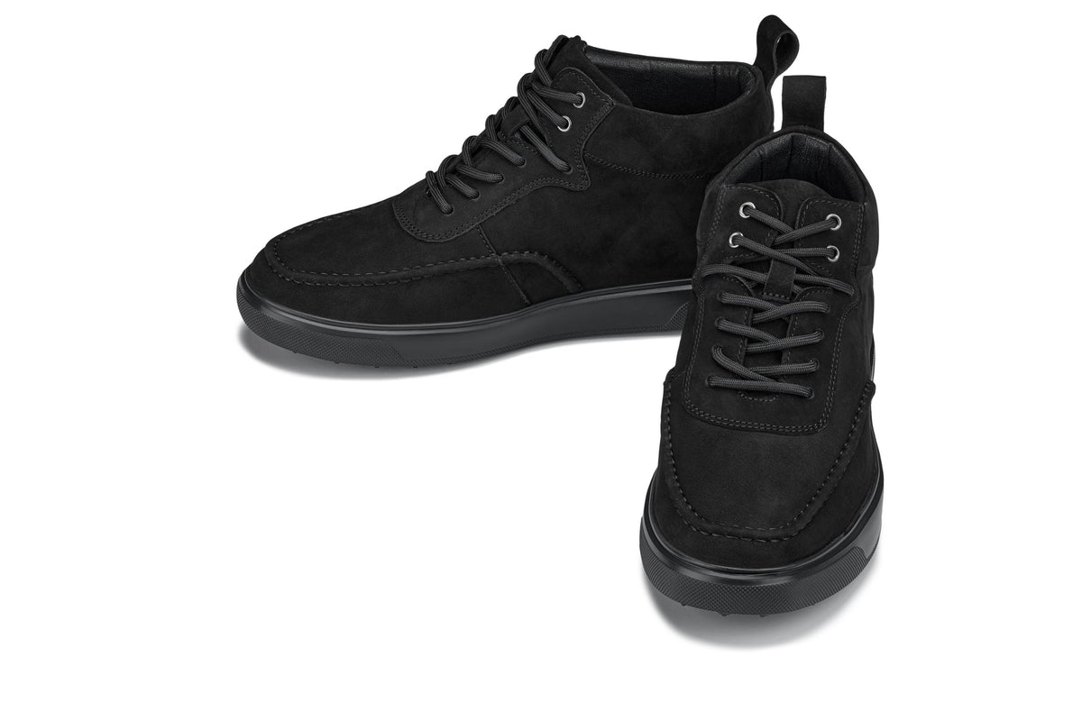 CALTO - Y7113 - 2.8 Inches Taller (Black) - Nubuck Suede Moc-Toe Sneak-Boots