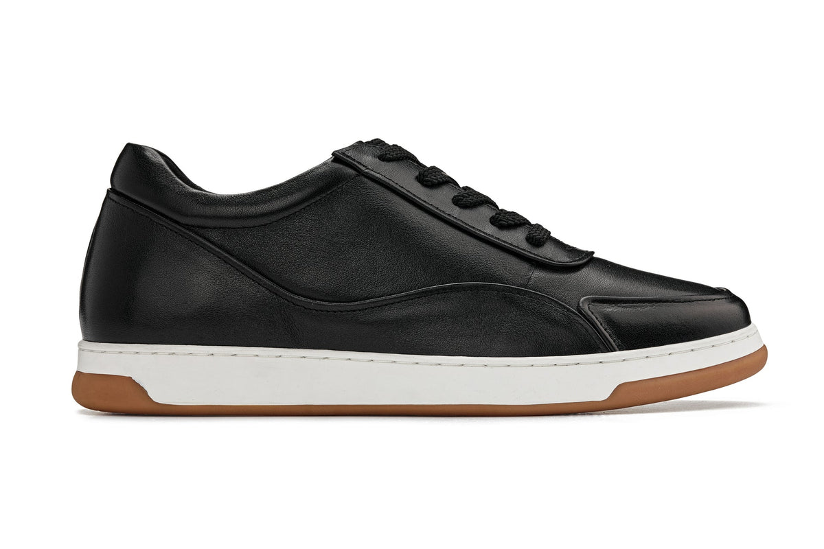 CALTO - Y7885 - 2.6 Inches Taller (Black/White & Gum Sole) - Elevated Leather Sneakers