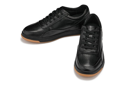 CALTO - Y7888 - 2.6 Inches Taller (Noir/Black & Gum Sole) - Elevated Leather Sneakers