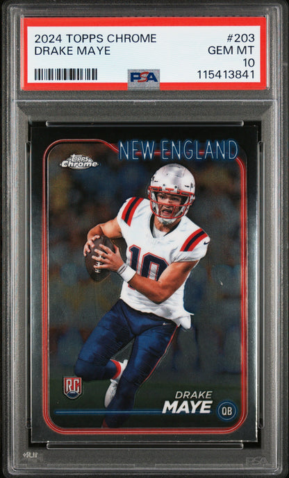 Graded 2024 Topps Chrome Drake Maye #203 Rookie RC Football Card PSA 10 Gem Mint