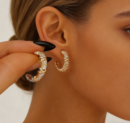 Light Luxury Zircon Color-Block Cross Hoop Earrings