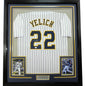 Framed Autographed/Signed Christian Yelich 35x39 Milwaukee Pinstripe Baseball Jersey JSA COA
