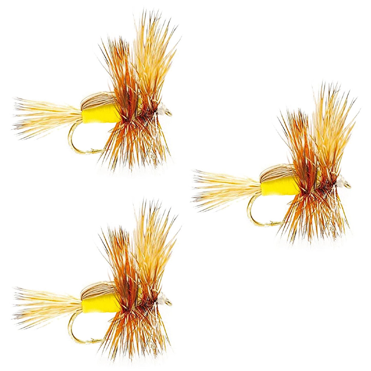 3 Pack Yellow Humpy Classic Hair Wing Dry Fly - Size 14
