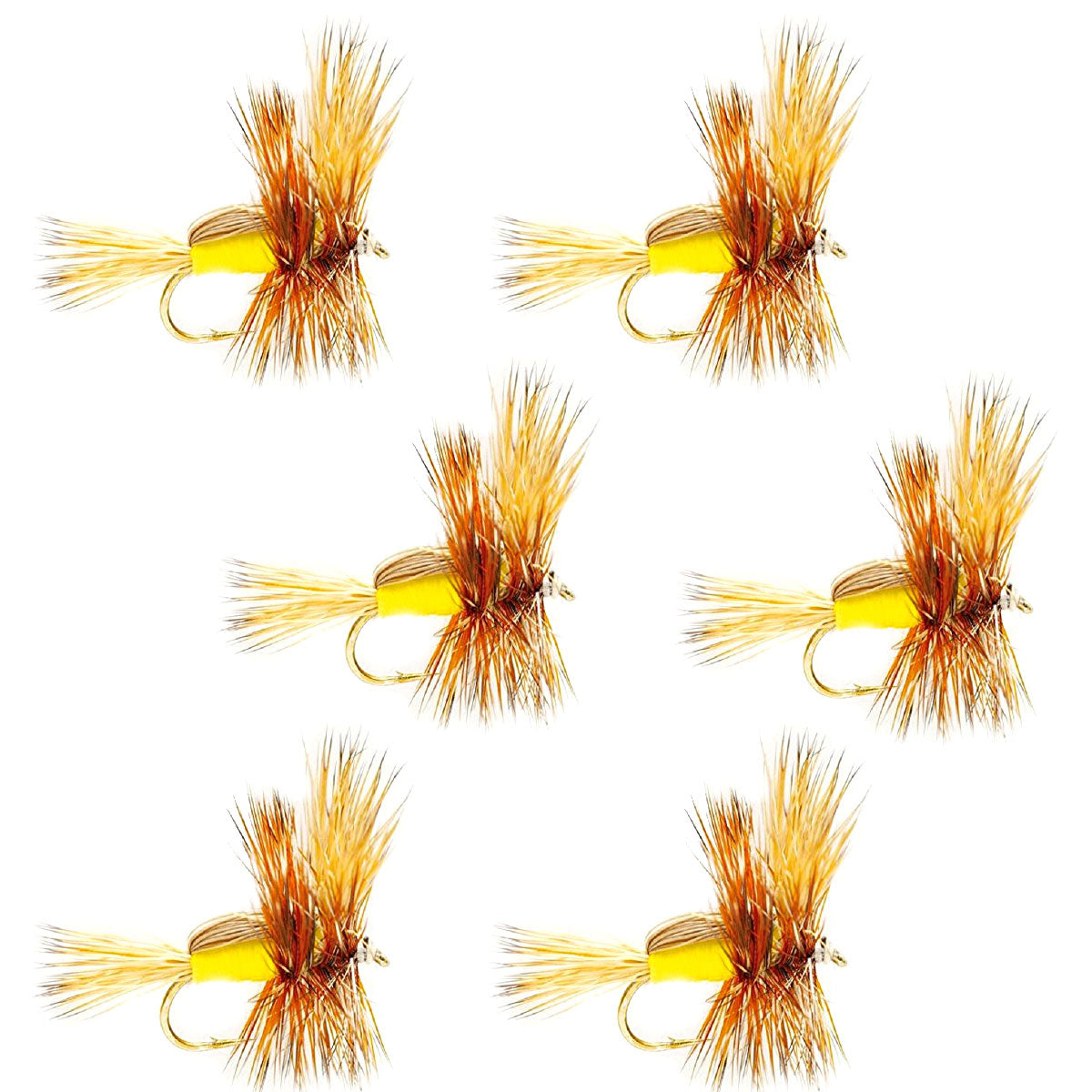 Yellow Humpy Classic Hair Wing Dry Fly - 6 Flies Size 12