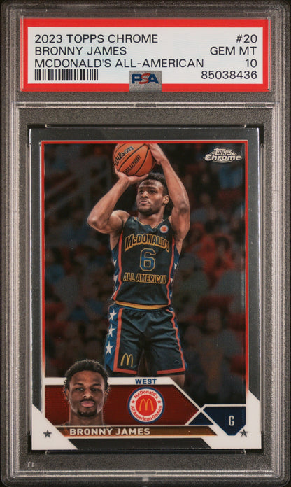 Graded 2023 Topps Chrome Bronny James #20 McDonalds AA Rookie RC Basketball Card PSA 10 Gem Mint