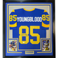 Framed Autographed/Signed Jack Youngblood HOF 01 35x39 Los Angeles LA Blue Football Jersey JSA COA